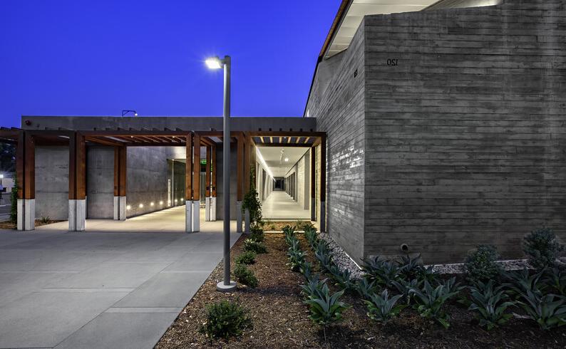 Entrance to a building at night 